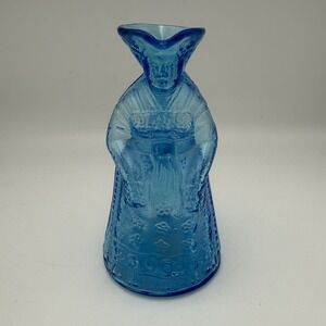 Syrup Pitcher Creamer Colonial Lady Figural Kanawha Glass Blue Vintage Art Glass